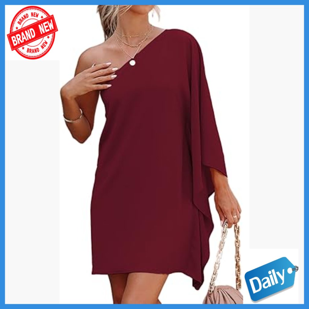 One Shoulder Batwing Sleeve Mini Dress Formal Cocktail Party Slim Fit